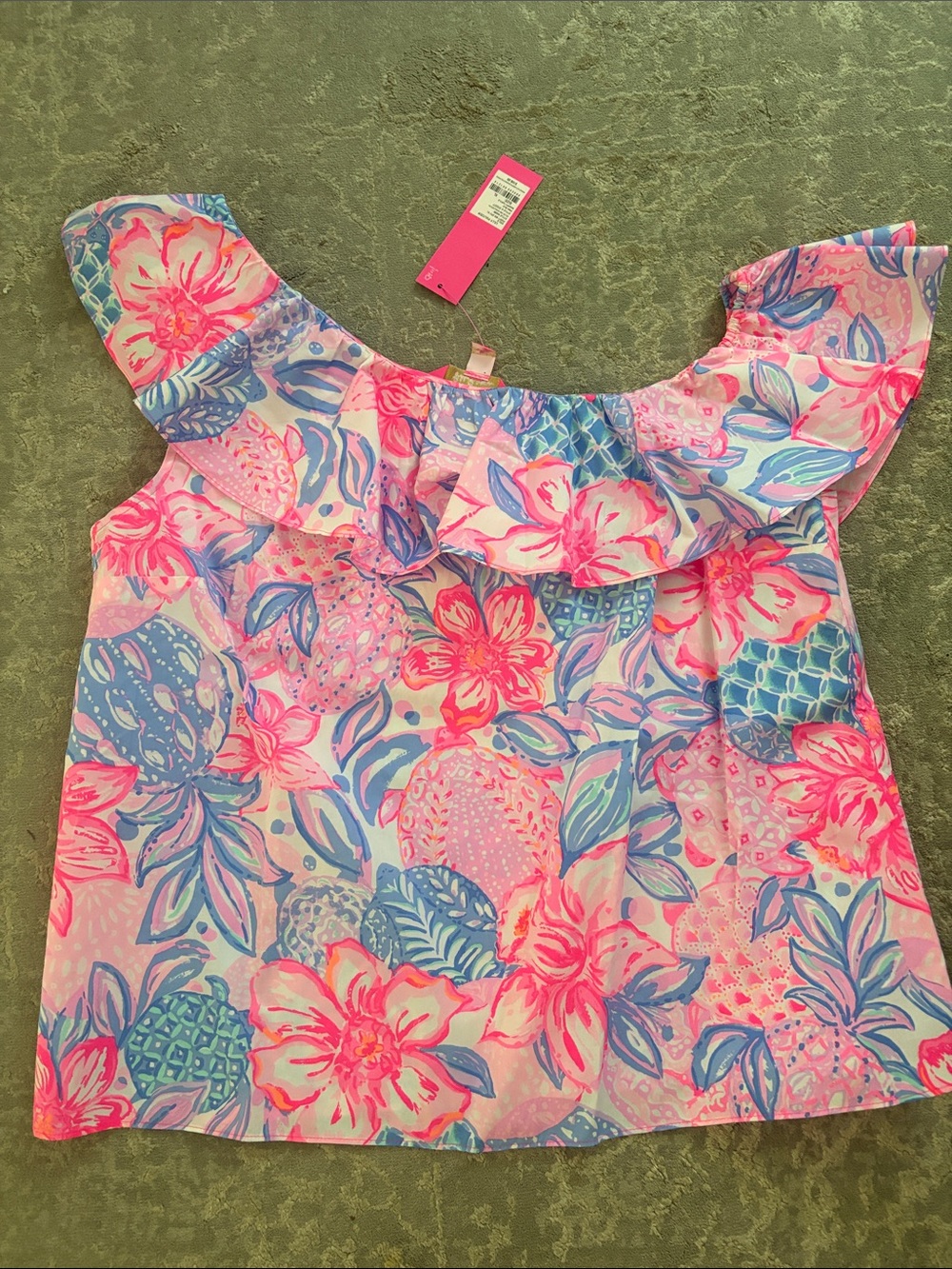Lilly Pulitzer Snappy Turtle Floral Off-Shoulder Top